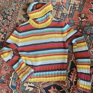 Vintage Hand Knit Striped Sweater Turtleneck
